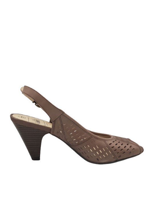 Caprice Leder Peeptoe Pumps mit Riemchen Beige