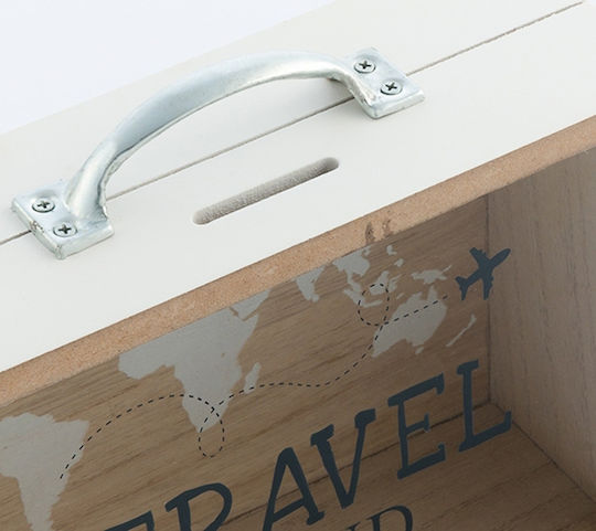 Out of the Blue Travel Fund Money Box Wooden Beige 20.5x7.5x12cm