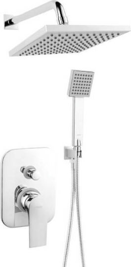 Ferro Squerto Set Mischer, Handbrause & Duschkopf für Wandmontage für Dusche 2 Ausgänge Silber