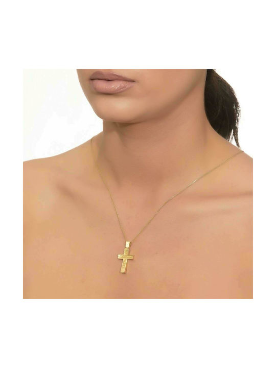 14K Yellow gold cross with zigzag finish ST11100460