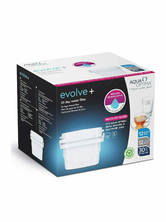 Aqua Optima Water Filter Replacement for Pitcher made of Activated Carbon Evolve+ 12pcs