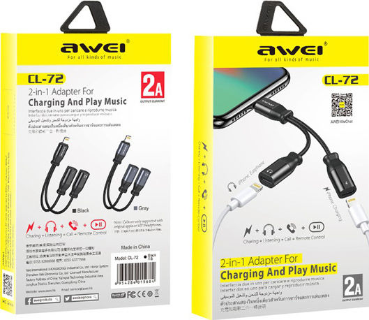 Awei CL-72 Converter Lightning male to Lightning 2x female 1pcs