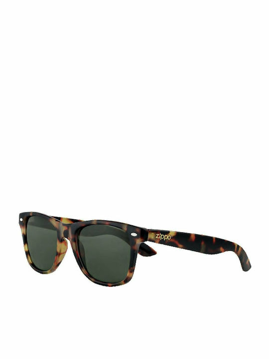 Zippo Men's Sunglasses with Brown Tartaruga Plastic Frame and Green Lens OB21-22