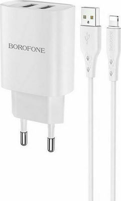 Borofone Charger with 2 USB-A Ports and Cable Lightning Whites (BN2)