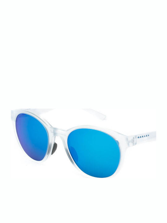 Oakley Spindrift Sunglasses with Transparent Acetate Frame and Light Blue Mirrored Lenses OO9474-04