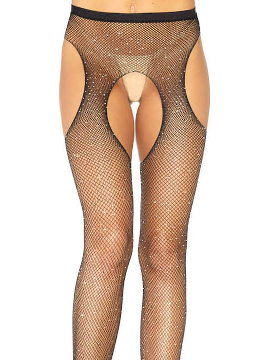 Leg Avenue 9108 Crystalized Suspender Hose Sexy Καλσόν Μαύρο