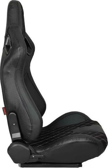 Carner Καθίσματα Bucket R8 από Δερματίνη Μαύρα M-Power με Tri-Color Ραφές Καπιτονέ Σετ 2τμχ