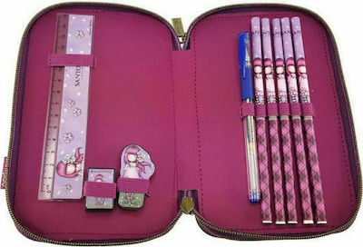 Santoro Fabric Prefilled Pencil Case Cherry Blossom with 2 Compartments Burgundy