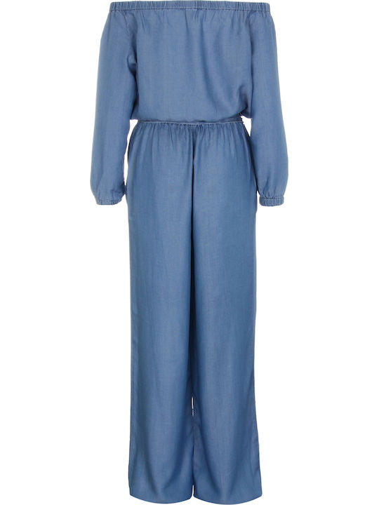 Γυναικεία Off-Shoulder Ολόσωμη Φόρμα Μπλε