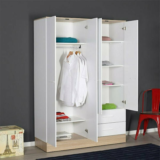 Vier Türen Kleiderschrank Weiß - Sonoma 137x52x198cm