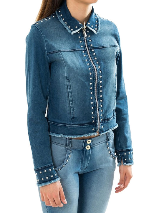 Women's Short Jean Jacket for Spring or Autumn Blue