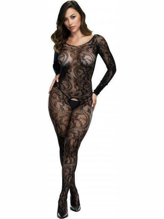 Baci Lingerie Дълъг Ръкав Без Чатал Мрежест Цели Калсони с Отворен Чатал Черен