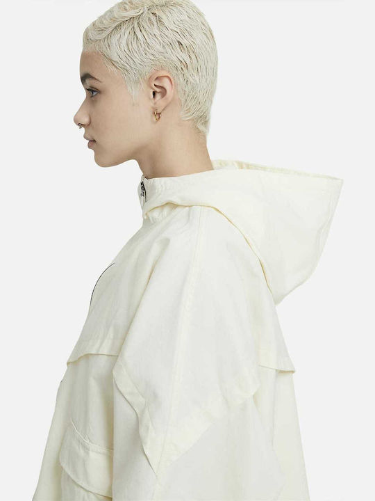 Sportswear Women's Short Sports Jacket for Spring or Autumn with Hood Beige