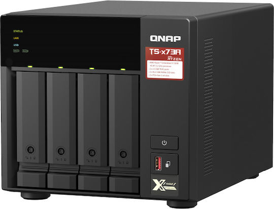 QNap TS-473A-8G NAS Tower with 4 slots for HDD/M.2/SSD and 2 Ethernet ports