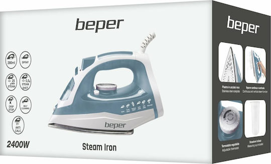 Beper Fier de Călcat cu Aburi 2400W cu Talpă din Oțel Inoxidabil și Debit Continu de Abur 25g/min