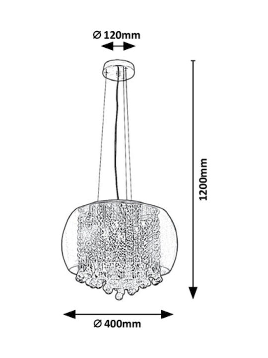 Rabalux Ninelle Pendant Light Silver with Crystals for 6 Bulbs G9 40cm