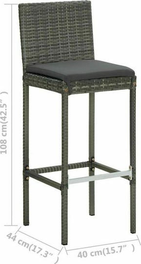 Scaun Rafturi și dulapuri pentru vin de Grădină Rattan cu pernă Gri 2buc 40x44x108cm