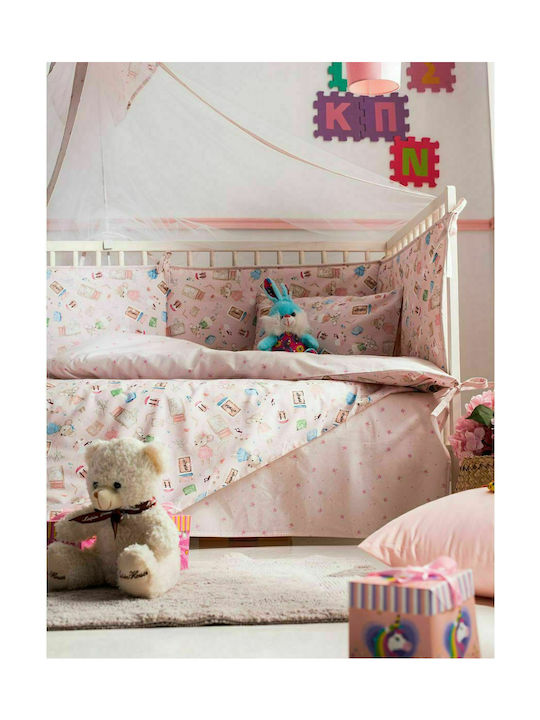 Vesta Home Σετ Βρεφικά Σεντόνια Κούνιας Βαμβακερά Mouse Ροζ 120x165εκ. 3τμχ