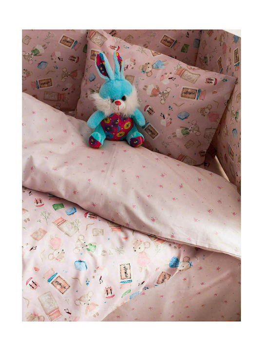Vesta Home Σετ Βρεφικά Σεντόνια Κούνιας Βαμβακερά Mouse Ροζ 120x165εκ. 3τμχ