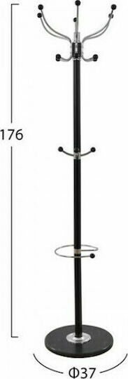 Freebox Metallic Coat Rack with Umbrella Holder Black Rotating with Marble Base 37x37x176cm