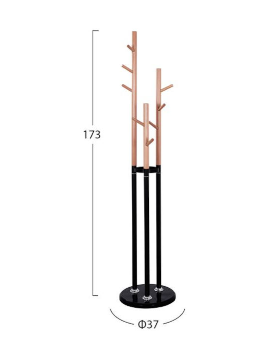 Freebox Metallic Coat Rack Μαύρος Τριπλός Με 9 Θέσεις & Τσιμεντένια Βάση 37x37x173cm