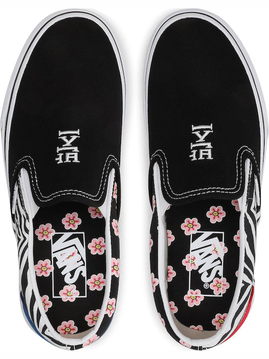 Korean Typography Classic Women's Canvas Slip-Ons Racing Red/True Blue