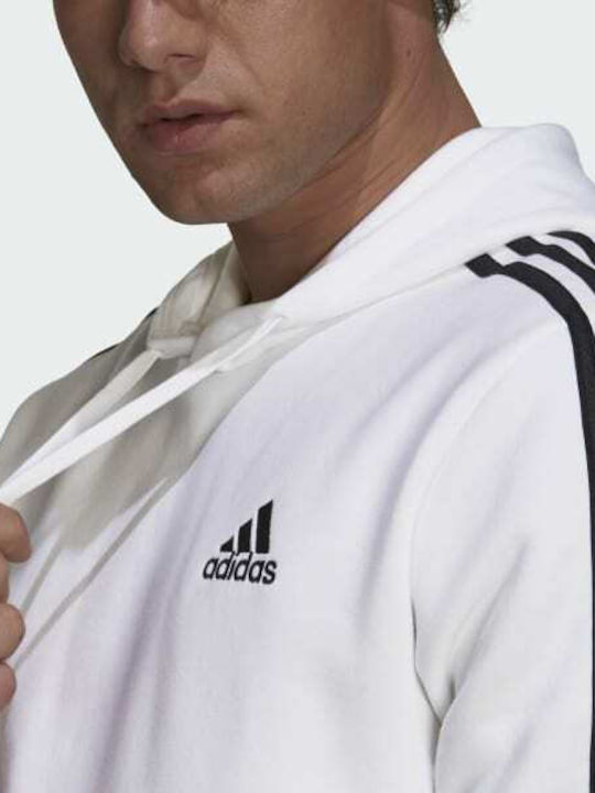 Essentials 3-Stripes Φούτερ με Κουκούλα Λευκό