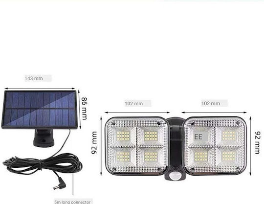Светещ Водоустойчив Слънчев LED Прожектор С Регулируемо Бяло С Датчик За Движение IP65