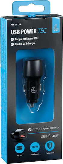 Lampa Power Tec Φορτιστής Αυτοκινήτου 18W Γρήγορης Φόρτισης με Θύρες: 1xUSB 1xType-C
