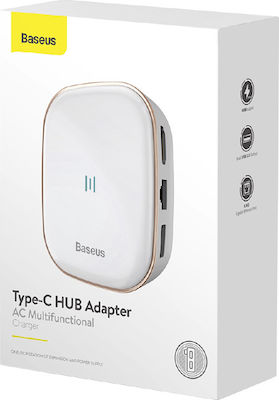 Baseus USB-C Stație de andocare cu HDMI 4K PD Ethernet Alb (CAHUB-AU02)