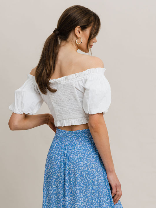 Rut & Circle Tindra Women's Summer Crop Top Short Sleeve White