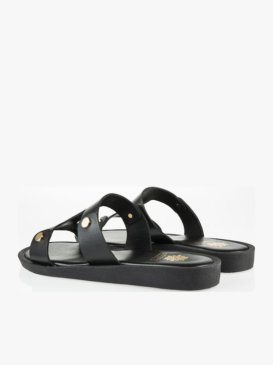 Leather Women's Flat Sandals Flatforms in Black Color