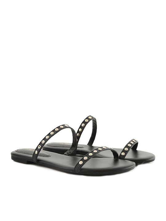 Brandie 3 A Leather Women's Flat Sandals in Black Color