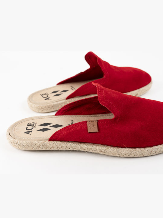 453-21005 Flat Suede Mules in Red Color