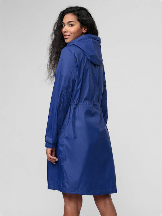 4F Women's Long Parka Jacket Waterproof for Winter with Hood Blue