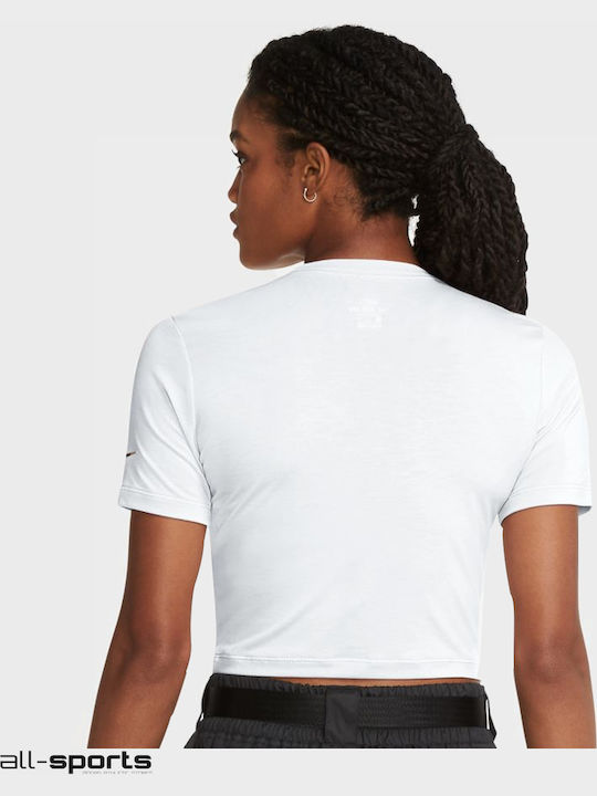 Nike Crop Top Sportiv pentru Femei cu Mâneci Scurte Alb