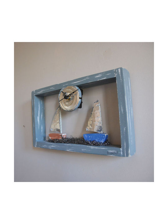 Kapadakis Wood Art Δύο Καράβια Ρολόι Τοίχου Ξύλινο Γκρι 34x20cm