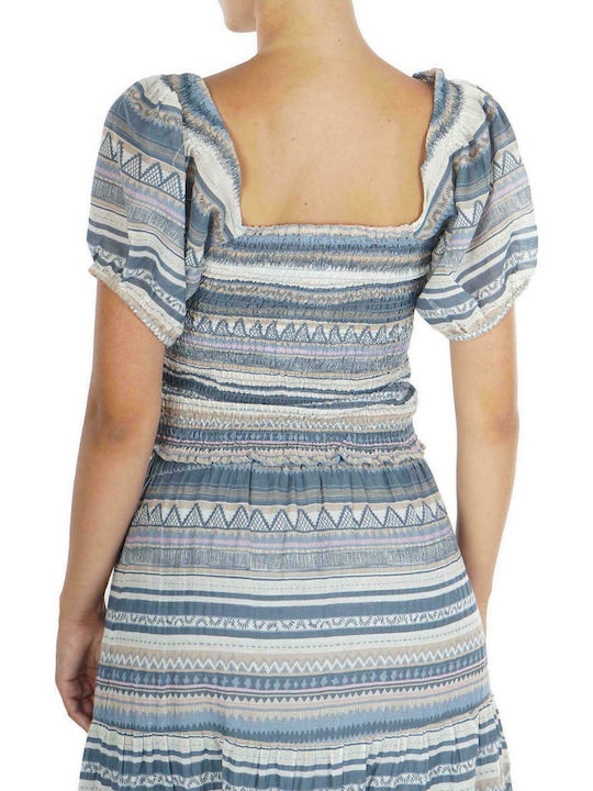 Only Women's Summer Crop Top Short Sleeve Striped Blue