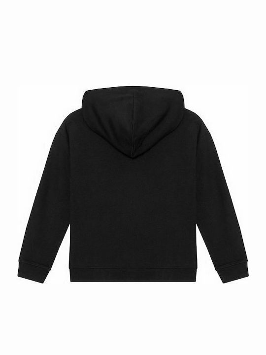 Guess Kids Fleece Sweatshirt with Hood and Pocket Black