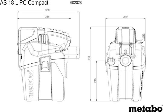 Metabo AS PC Compact Επαναφορτιζόμενη Σκούπα Υγρών / Στερεών Χωρίς Φορτιστή και Μπαταρία με Πλαστικό Κάδο 18lt