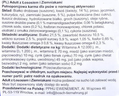 Bosch Petfood Concepts Adult 15kg Hrană Uscată fără Cereale pentru Câini Adulți cu Cartofi și Somon