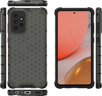 Hurtel Honeycomb Umschlag Rückseite Kunststoff Schwarz (Galaxy A72)