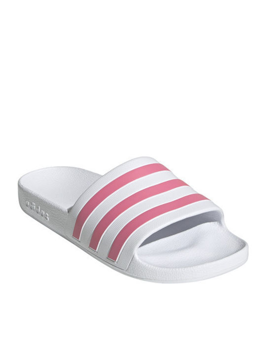Adilette Aqua Slides in White Colour