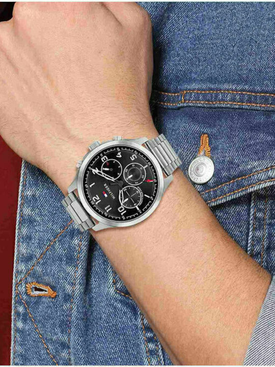 Tommy Hilfiger Asher Men's Watch 44mm Chronograph Battery with Silver Metal Bracelet