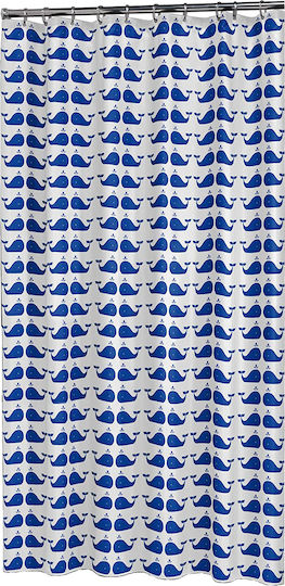 Sealskin Whale Κουρτίνα Μπάνιου Υφασμάτινη 180x200 cm Blue