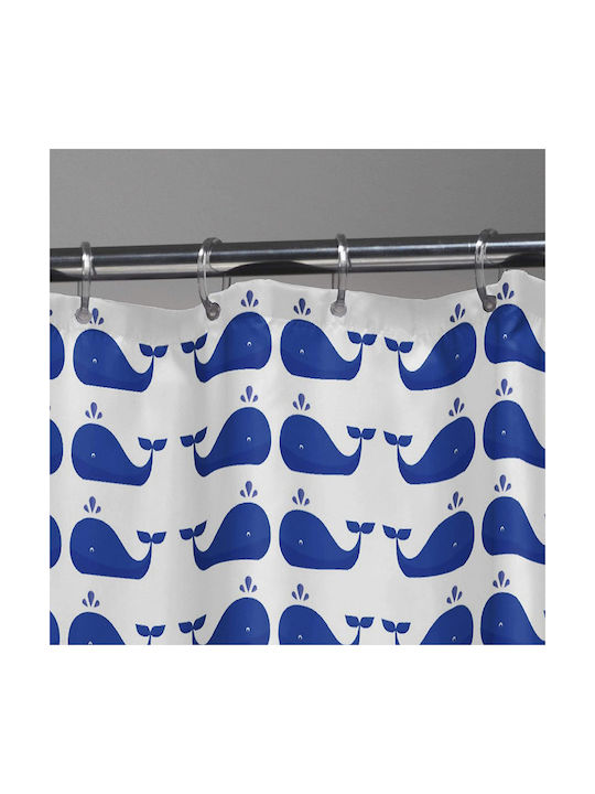 Sealskin Whale Κουρτίνα Μπάνιου Υφασμάτινη 180x200 cm Blue