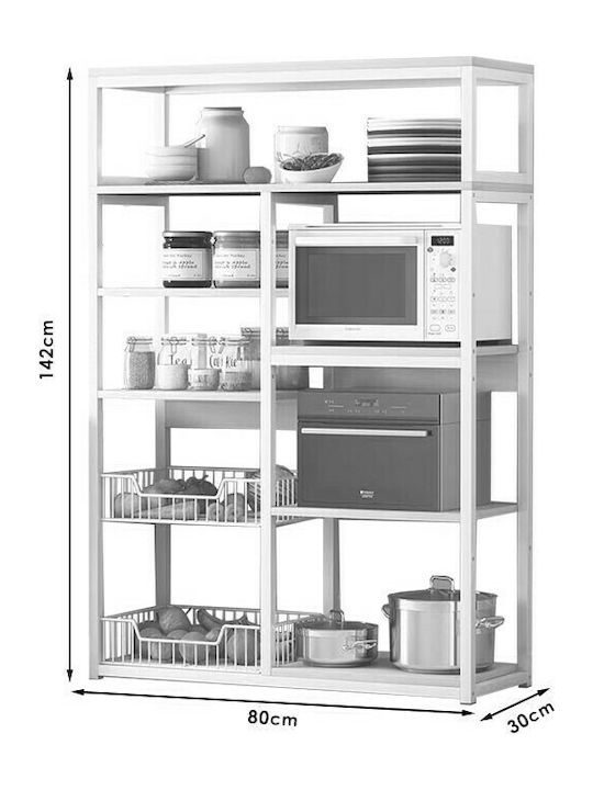 Pakketo Leena Metallic Kitchen Rack 8 Tiers White 80x30x142cm
