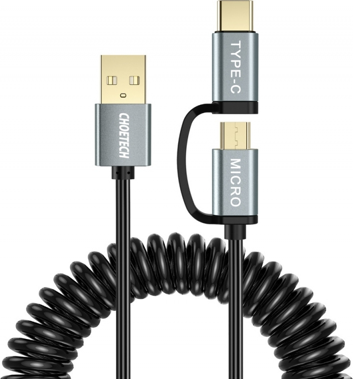Choetech Spiral USB to TypeC / micro USB Cable Μαύρο 1.2m (CHTCH.XAC0012101BK) Skroutz.gr