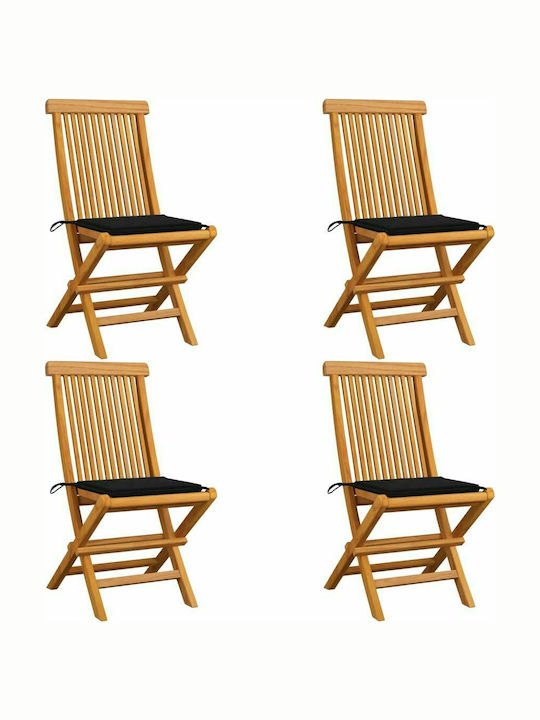 Καρέκλα Εξωτερικού Χώρου Ξύλινη Φυσικό - Μαύρο με Μαξιλάρι 4τμχ 47x60x89εκ.