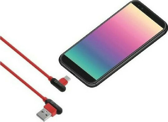 4-OK Loove Angle 90° USB 2.0 Cable USB-C Male - USB-A Red 1m